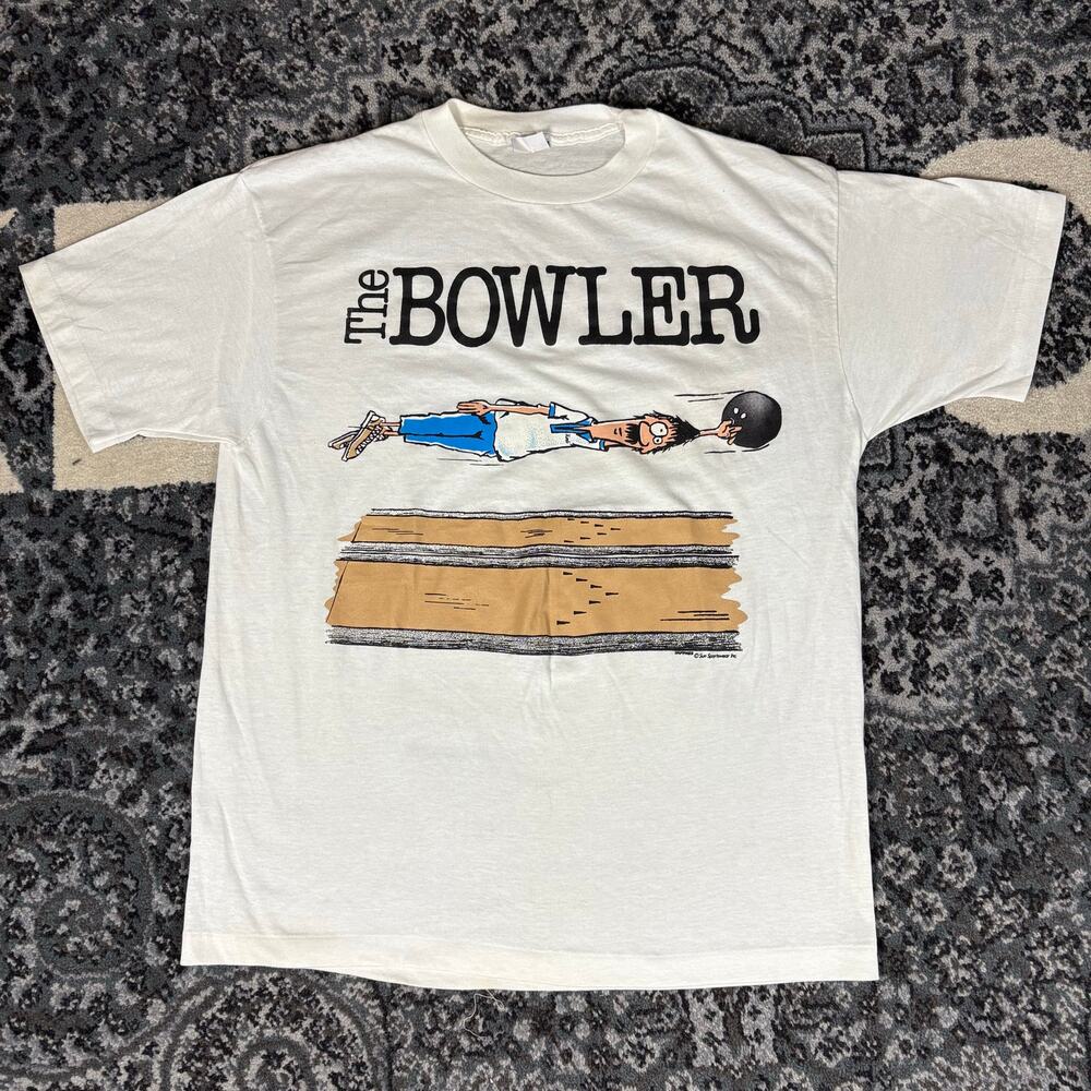 Vintage Sun Brand The Bowler Shirt Mens Sz XL Funny Sports Drawn Art Tee 80s